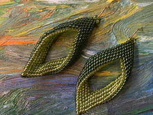Load image into Gallery viewer, Drop Earrings - Light and dark olive Green beads