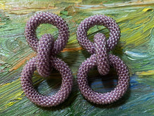 Load image into Gallery viewer, Crocheted Beaded Earrings - Light Mauve