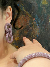 Load image into Gallery viewer, Crocheted Beaded Earrings - Light Mauve