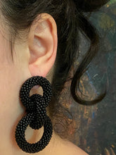 Load image into Gallery viewer, Crocheted Beaded Earrings - Black Opaque Beads
