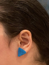 Load image into Gallery viewer, Triangle beaded earrings- Turquoise colored silver-lined Round Beads
