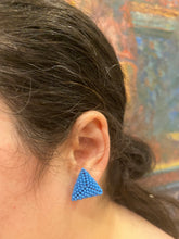 Load image into Gallery viewer, Triangle Beaded Earrings - Turquoise colored solid Blue Round Beads
