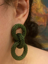 Load image into Gallery viewer, Crocheted Beaded Earrings - Olive Green  (Bracelet to match available)
