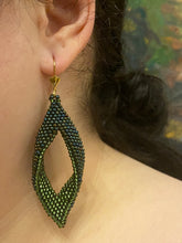 Load image into Gallery viewer, Drop Earrings - Metallic Iris Green/Brown and Olive silver lined beads
