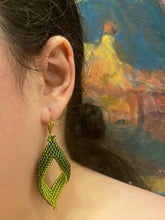 Load image into Gallery viewer, Drop Earrings - Light and dark olive Green beads

