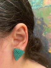 Load image into Gallery viewer, Triangle Beaded Earrings - Green Round Beads
