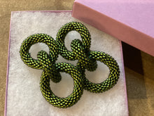 Load image into Gallery viewer, Crocheted Beaded Earrings - Olive Green  (Bracelet to match available)
