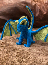 Load image into Gallery viewer, Stuffed Collectible Crochet Dragon - Teal and Lime Green
