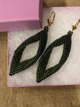 Load image into Gallery viewer, Drop Earrings - Metallic Iris Green/Brown and Olive silver lined beads
