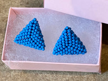 Load image into Gallery viewer, Triangle Beaded Earrings - Turquoise colored solid Blue Round Beads
