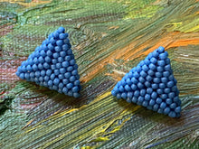 Load image into Gallery viewer, Triangle Beaded Earrings - Turquoise colored solid Blue Round Beads
