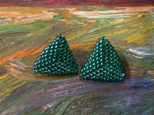 Load image into Gallery viewer, Triangle Beaded Earrings - Green Round Beads
