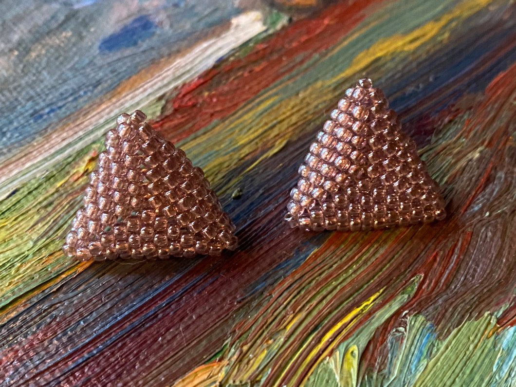 Triangle Earrings - Light Mauve Round Beads - Smaller triangles