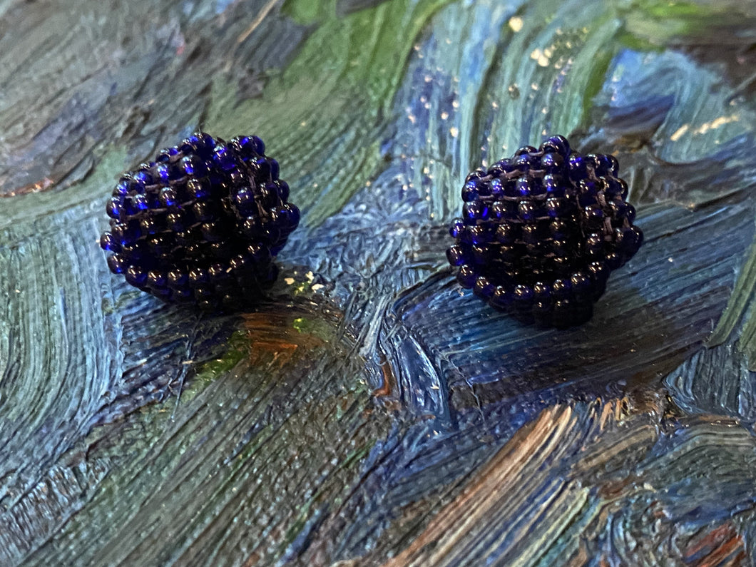 Knot Beaded Earrings -Navy Blue (almost black)