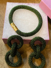 Load image into Gallery viewer, Crocheted Beaded Bracelet - Olive Green
