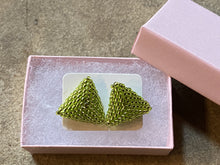 Load image into Gallery viewer, Triangle Beaded Earrings - Chartreuse (Yellow Green) Round Beads

