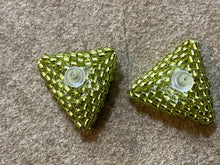 Load image into Gallery viewer, Triangle Beaded Earrings - Chartreuse (Yellow Green) Round Beads
