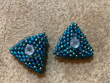 Load image into Gallery viewer, Triangle Beaded Earrings - Teal Multi Colored Round Beads
