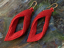 Load image into Gallery viewer, Drop Earrings - Red Transparent and Red Solid Beads
