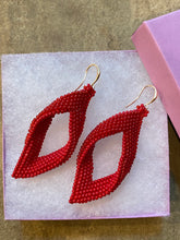 Load image into Gallery viewer, Drop Earrings - Red Transparent and Red Solid Beads
