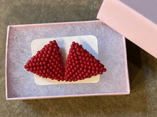 Load image into Gallery viewer, Triangle Beaded Earrings - Red Solid Round Beads
