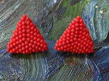 Load image into Gallery viewer, Triangle Beaded Earrings - Red Solid Round Beads
