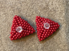 Load image into Gallery viewer, Triangle Beaded Earrings - Red Solid Round Beads
