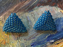 Load image into Gallery viewer, Triangle beaded earrings- Turquoise colored silver-lined Round Beads
