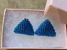 Load image into Gallery viewer, Triangle beaded earrings- Turquoise colored silver-lined Round Beads

