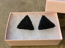 Load image into Gallery viewer, Triangle Beaded Earrings - Black Solid Round Beads

