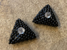 Load image into Gallery viewer, Triangle Beaded Earrings - Black Solid Round Beads
