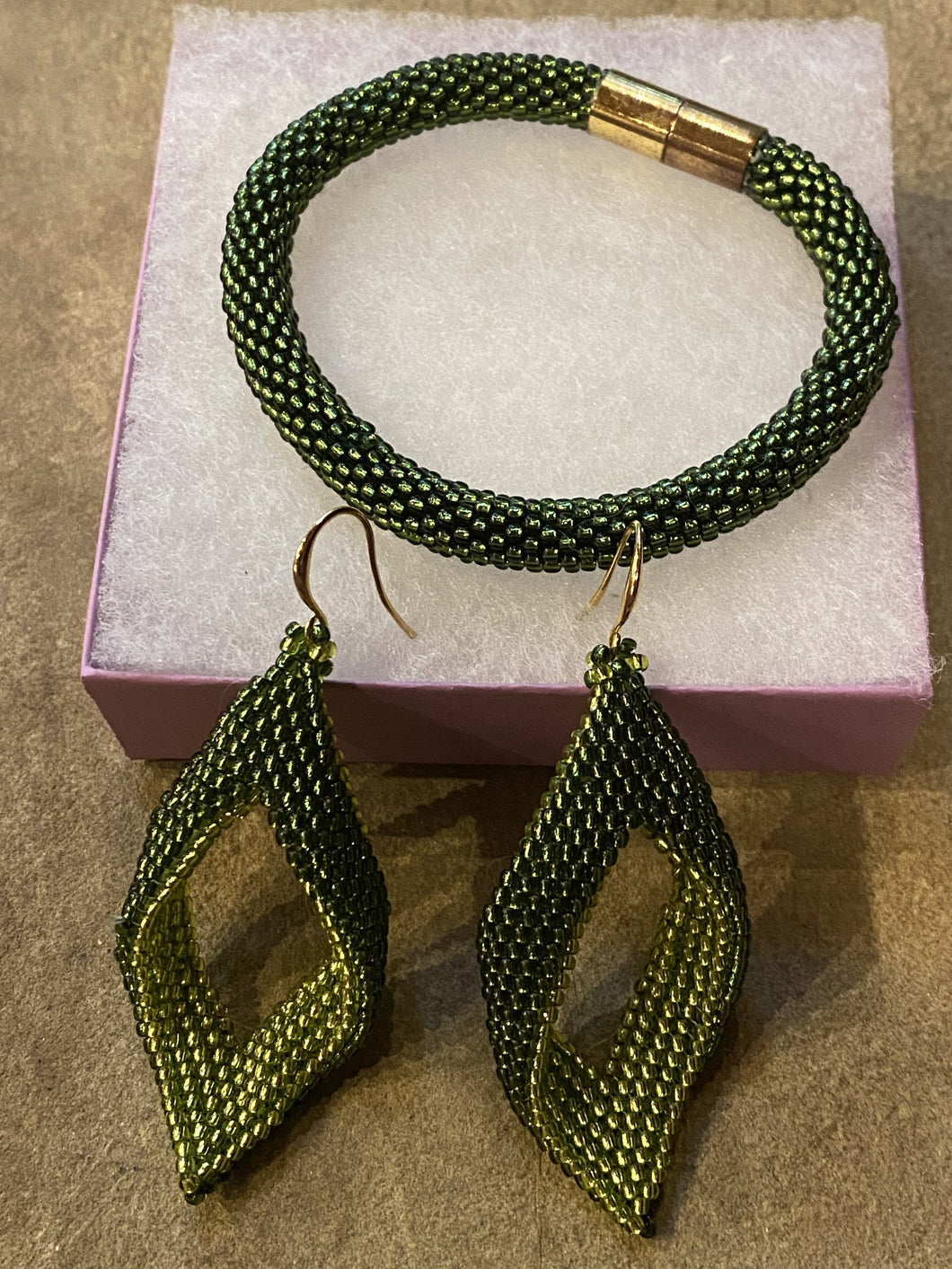 Package Price - Olive Green Drop Earrings and bracelet