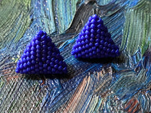 Load image into Gallery viewer, Triangle Beaded Earrings - Solid Blue - 15 size round beads
