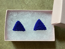 Load image into Gallery viewer, Triangle Beaded Earrings - Solid Blue - 15 size round beads
