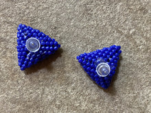 Load image into Gallery viewer, Triangle Beaded Earrings - Solid Blue - 15 size round beads
