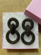 Load image into Gallery viewer, Crocheted Beaded Earrings - Metallic Rainbow Iris Beads
