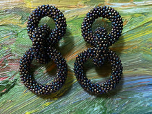 Load image into Gallery viewer, Crocheted Beaded Earrings - Metallic Rainbow Iris Beads
