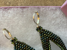 Load image into Gallery viewer, Drop Earrings - Metallic Iris Green/Brown and Olive transparent silver lined beads
