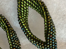 Load image into Gallery viewer, Drop Earrings - Metallic Iris Green/Brown and Olive transparent silver lined beads
