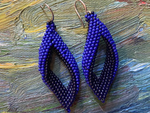 Load image into Gallery viewer, Drop Earrings - Two Toned Blue Beaded earrings - 2&quot; long
