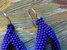 Load image into Gallery viewer, Drop Earrings - Two Toned Blue Beaded earrings - 2&quot; long
