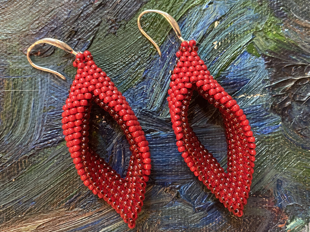 Drop Earrings - Red Transparent and Red Solid Beads - 2