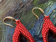Load image into Gallery viewer, Drop Earrings - Red Transparent and Red Solid Beads - 2&quot;
