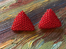 Load image into Gallery viewer, Triangle Beaded Earrings - Red Transparent Round Beads
