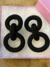 Load image into Gallery viewer, Crocheted Beaded Earrings - Black Opaque Beads
