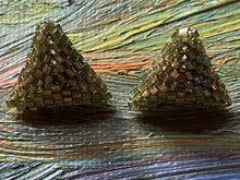 Load image into Gallery viewer, Triangle earrings - Light Olive Gold Hexagon beads
