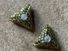 Load image into Gallery viewer, Triangle earrings - Light Olive Gold Hexagon beads
