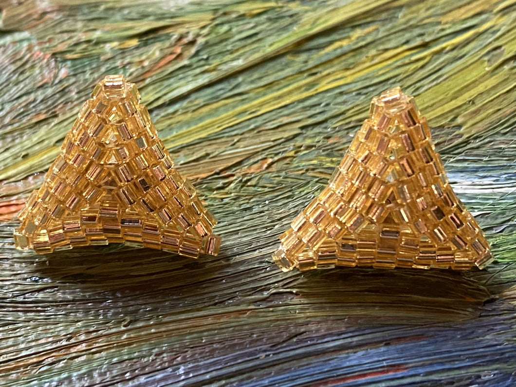 Triangle earrings - Gold Hexagon beads