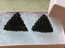 Load image into Gallery viewer, Triangle earrings - Green Brown Metallic Round Beads
