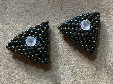 Load image into Gallery viewer, Triangle earrings - Green Brown Metallic Round Beads
